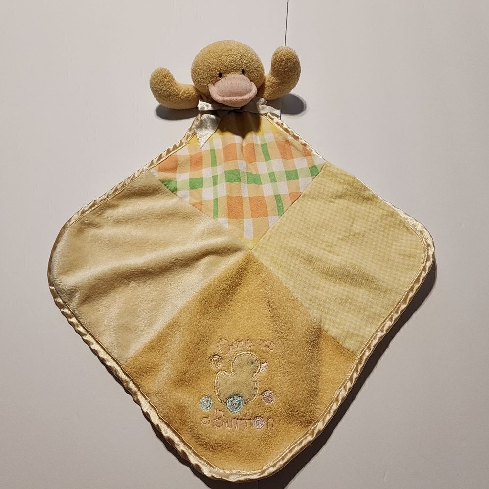 Baby Essentials lovey patchwork security blanket yellow duck cute as a button